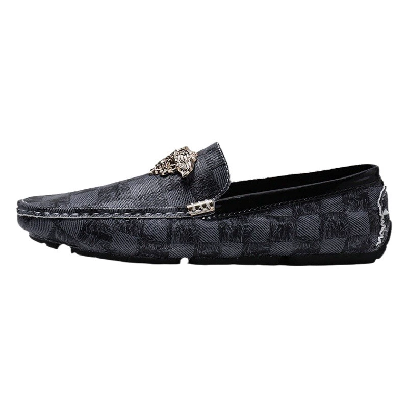 Трансграничный большой размер 48 бобовых ботинок мужской клетчатый молодежный прилив обуви мягкая подошва автомобильная обувь ленивая обувь повседневная кожаная обувь мужская обувь