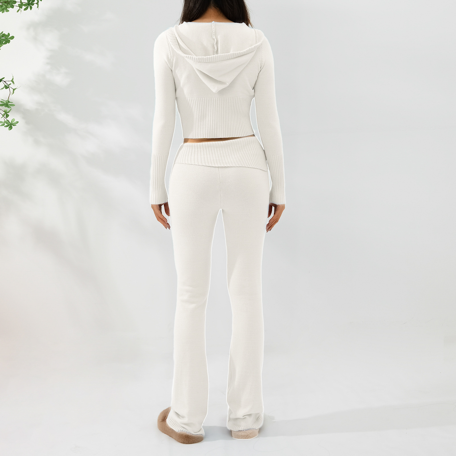 Ensemble deux pièces en tricot à capuche pour femme, pantalon sexy à manches longues et taille haute, à la mode_voghion.com