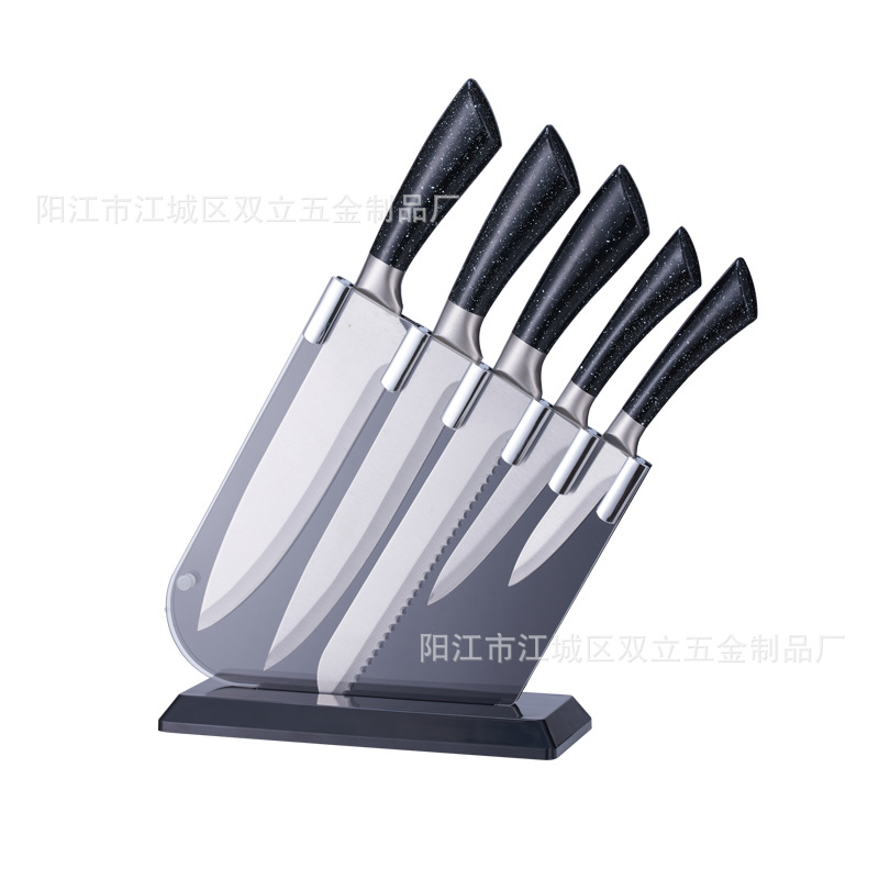 Fábrica en stock cuchillos de seis piezas de acero inoxidable manejar cuchillos de cocina con almacenamiento cuchillo titular cuchillos traje al por mayor
