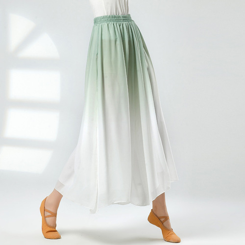 Chinese folk classical dance acrobatics clothing ethnic hanfu dance gradient wide leg pants elegant performance clothing split chiffon female wide-legged pants