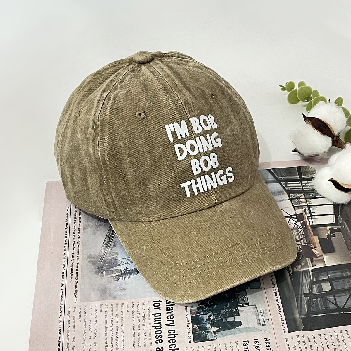 Unisex Retro casual trend Soft top I'M BOB printed washed baseball cap for outdoor shade_voghion.com