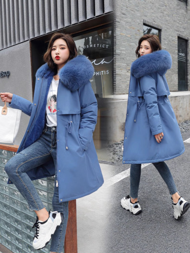 2025 winter European and American style cotton-padded coat, medium-length large fur collar plus velvet cotton-padded jacket, down cotton-padded coat, cotton-padded jacket
