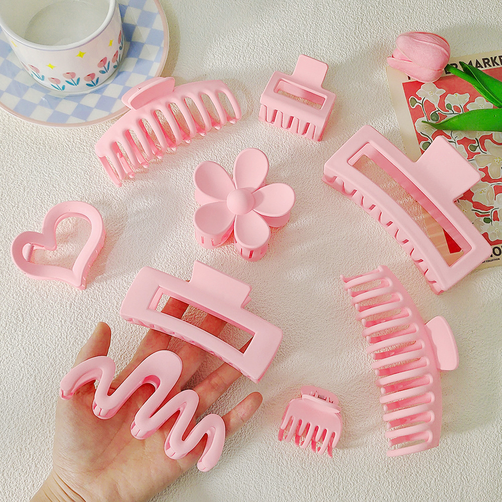 Pink Series Plastic Square Grab Clip Ins Style Simple Plastic Flower Hairpin Large Size Disc Hair Shark Clip