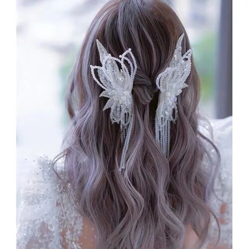 Crystal Butterfly Wings Lace Feather Tassel Hair Clip Bridal Accessory Fairy Beauty Headpiece Weddingress Hair Accessory