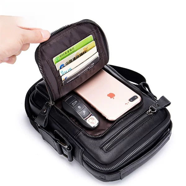 Cowhide Men's Single Shoulder Crossbody Small Bag Retro Vertical Square Top Layer Cowhide Men's Bag for Foreign Trade