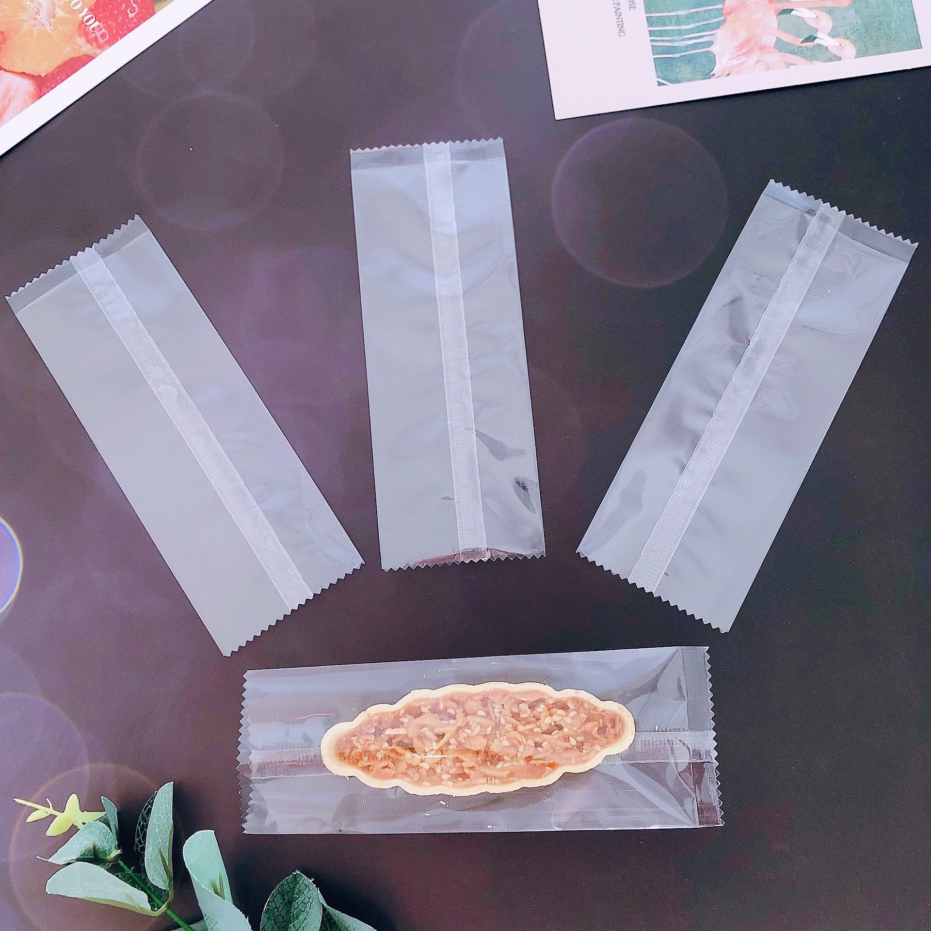 Clásico tipo barco de arroz glutinoso embalaje rectangular máquina de hornear bolsa de sellado en stock fábrica al por mayor bolsa de embalaje de piruletas