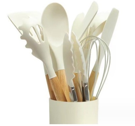 Comercio exterior silicona doce piezas de grado alimenticio resistente a altas temperaturas silicona de madera de color mango de silicona cocina conjunto combinación