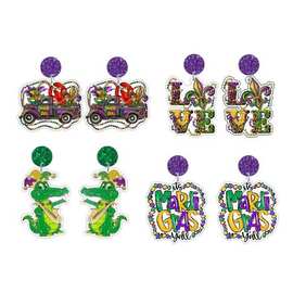 亚马逊彩色节庆饰品Mardi Gras 狂欢节卡车鳄鱼珠子龙虾耳环耳钉