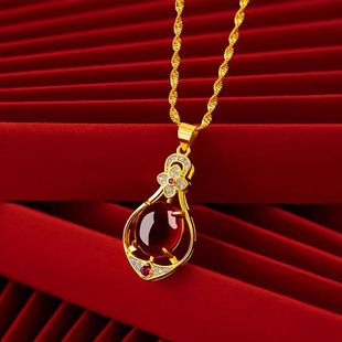 Sand gold necklace women's new pendant high-end non-fading gold shop with clavicle chain for girlfriend gift