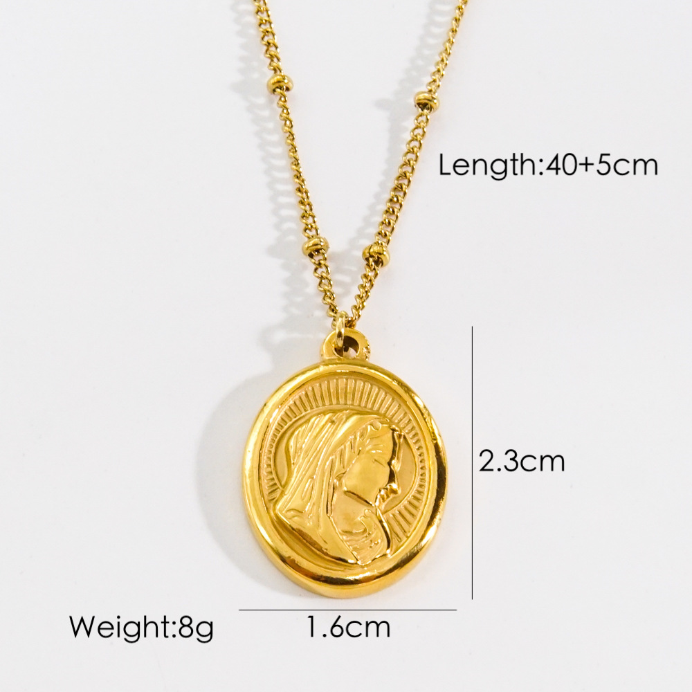 Cross, Square, Oval Pattern PVD Coated 14K Gold Real Gold Plated Cross Square Oval 304 Stainless Steel Retro Waterproof Non Tarnish 304 Stainless Steel Pendant Necklace