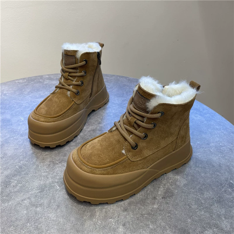 Зимние кожаные шерстяные молнии на молнии толстый дно снежные сапоги женские средние сапоги теплые хлопчатобумажные сапоги противоскользящие северо-восточные хлопковые туфли