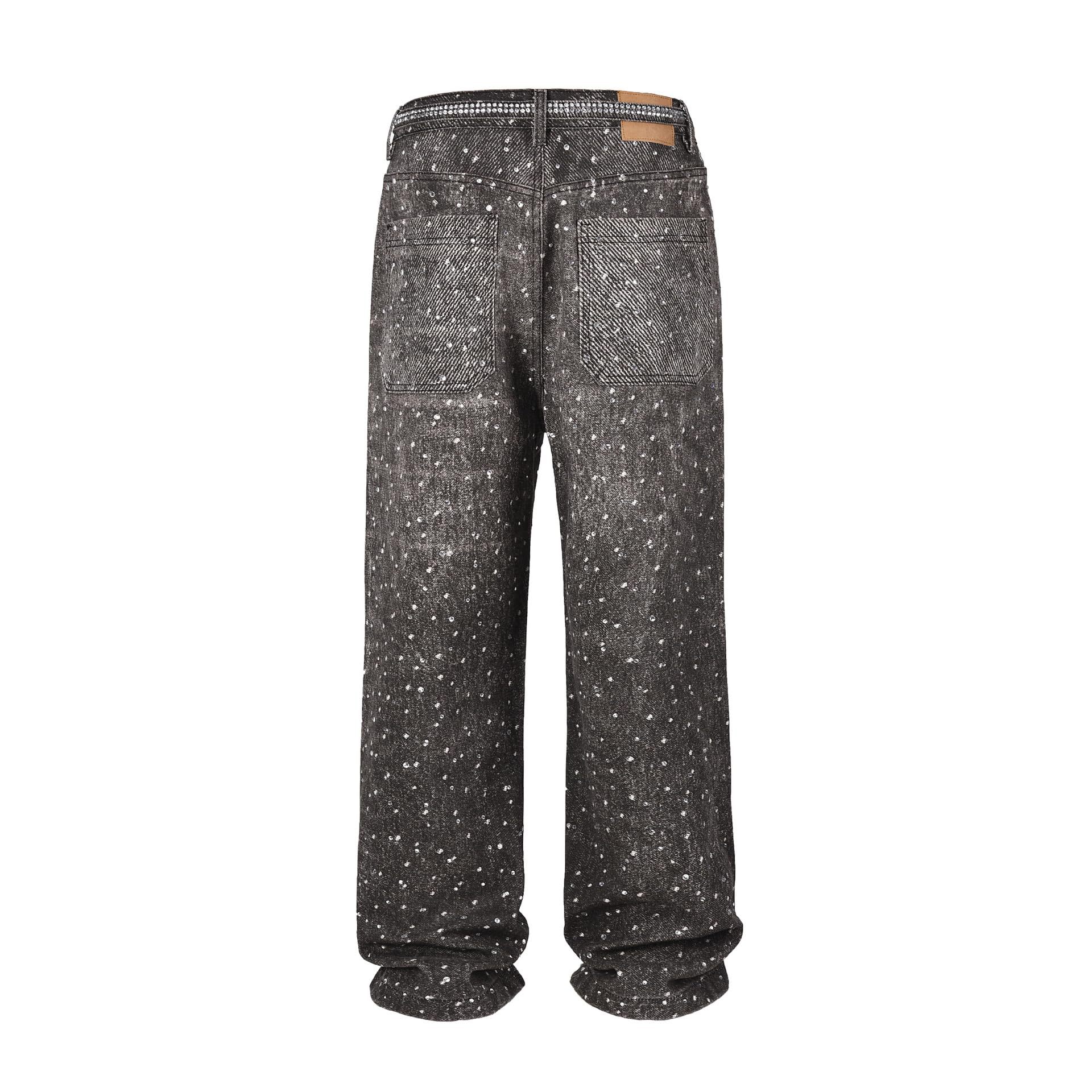 Jeans uomo con strass luminosi stile streetwear pantaloni denim_voghion.com