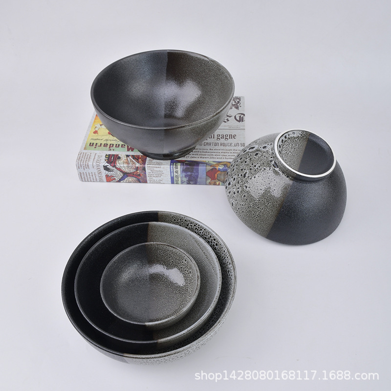 Japonés de 8 pulgadas retro Douga bowl restaurante de fideos tazón de sopa de sopa de lino sopa de sopa de caracoles en polvo de hotel comercial gran tazón de fideos tazón de fideos