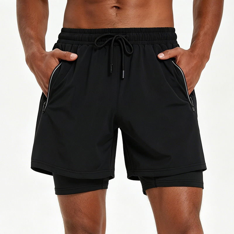 Cross-Border American-Style Summer Quick-Dry Sports High-Elastic Shorts for Men with Inner Lining, Two-In-One Design, Suitable for Basketball and Fitness