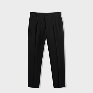 Men's Slim-Fit Straight-Leg Wrinkle-Resistant No-Iron Business Casual Trousers with Advanced Drape, Black Cropped Dress Pants