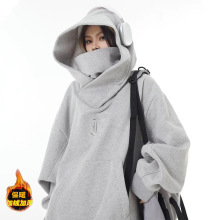 vibe社恐卫衣堆堆领连帽卫衣男大码宽松i人美式机能情侣外套上衣