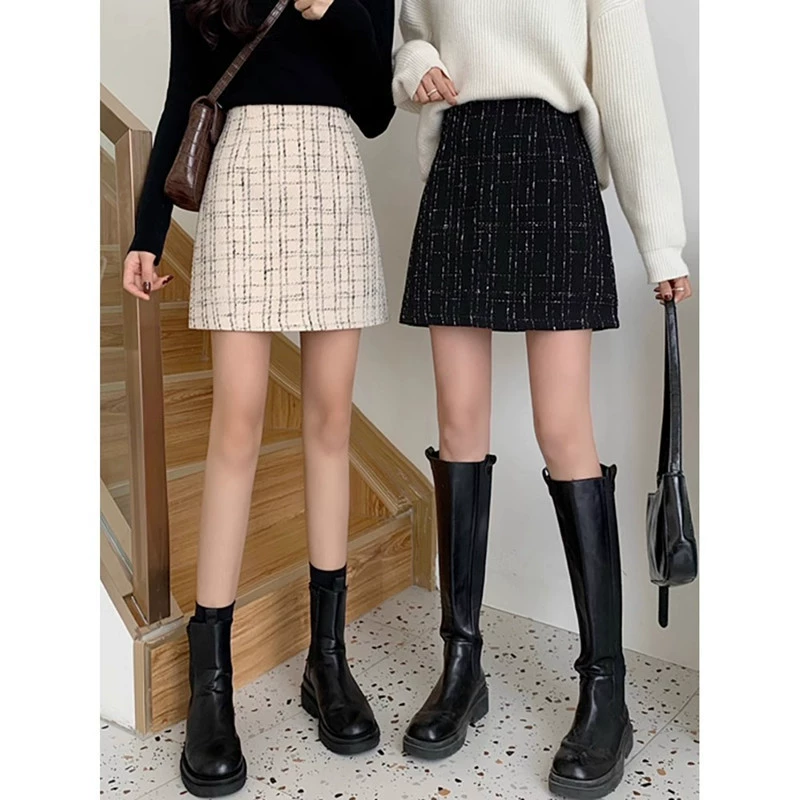 Little Xiangfeng шерстяная юбка-бюст осень 2024 новая мода с высокой талией клетчатая юбка в форме буквы A ins Супер огонь короткая юбка для детей