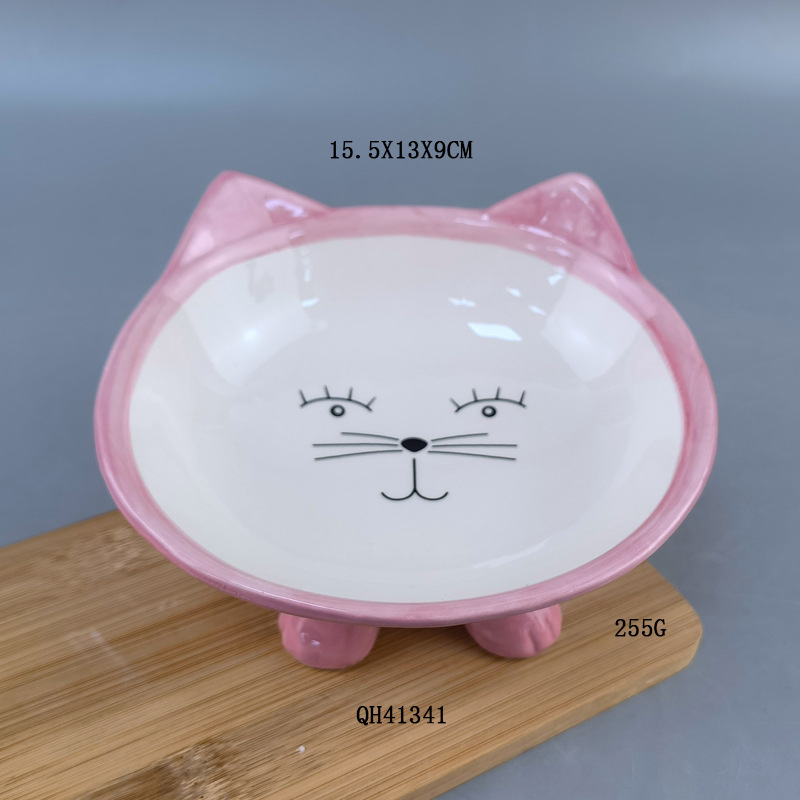 Inventario creativo de caricatura de cerámica gato estilo gato tazón anti-derribar gato tazón de agua para beber tazón de mascotas