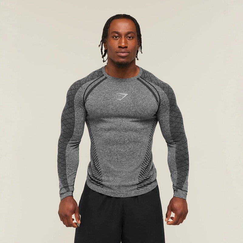 GYMSHARK American-style athletic long-sleeve outdoor fitness quick-drying breathable stretchy round-neck tight-fitting training suit GYMSHARK American-style athletic long-sleeve outdoor fitness quick-drying breathable stretchy round-neck tight-fitting training suit