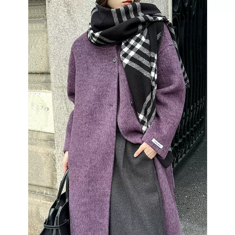 橘芷冬季新款绵羊毛大衣女长款羊毛呢外套气质高级感大衣2577-1