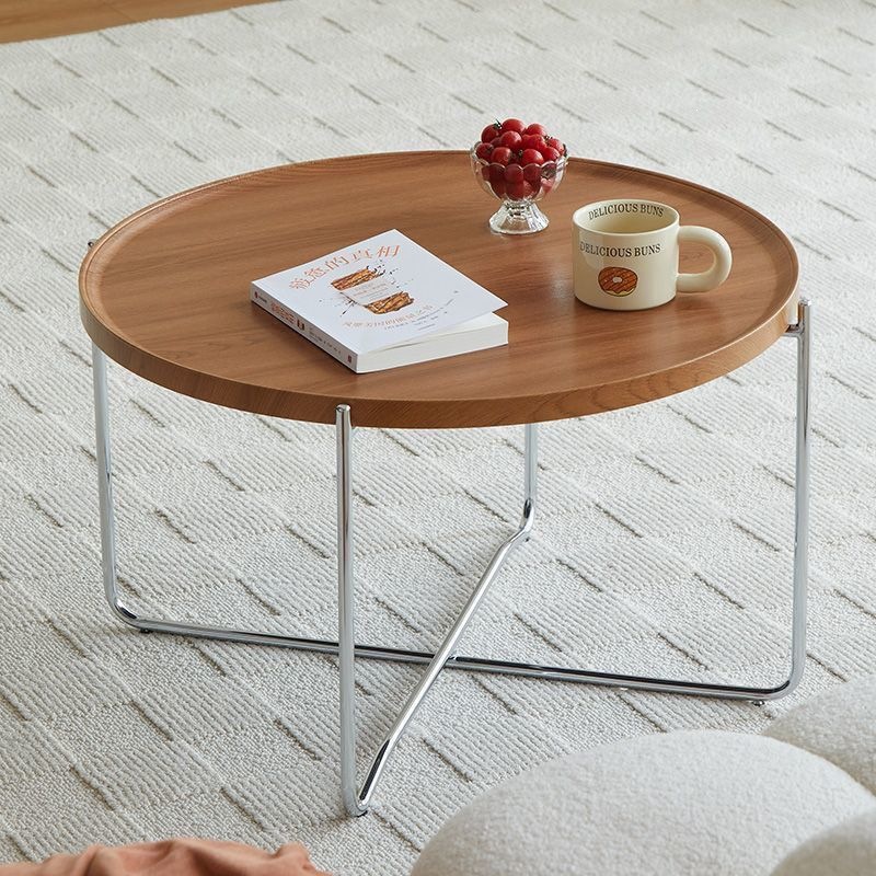 Modern Round Internet-Famous Minimalist Table for Home Use, Light Luxury Living Room Changhong Coffee Table Set, Movable Floor-Standing Model