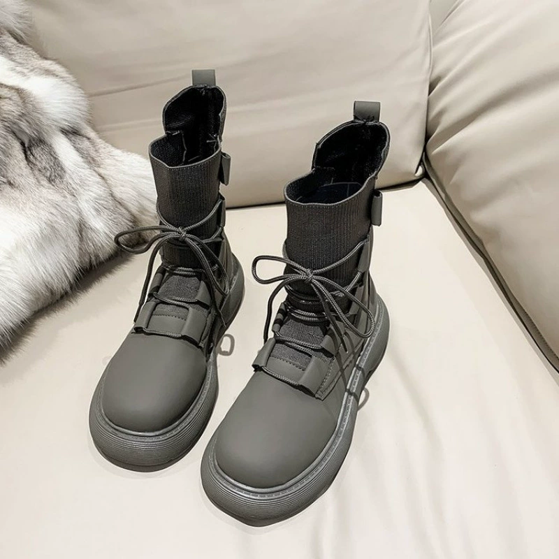 Martens demi‑season ankle boots with elastic sock, platform, western style