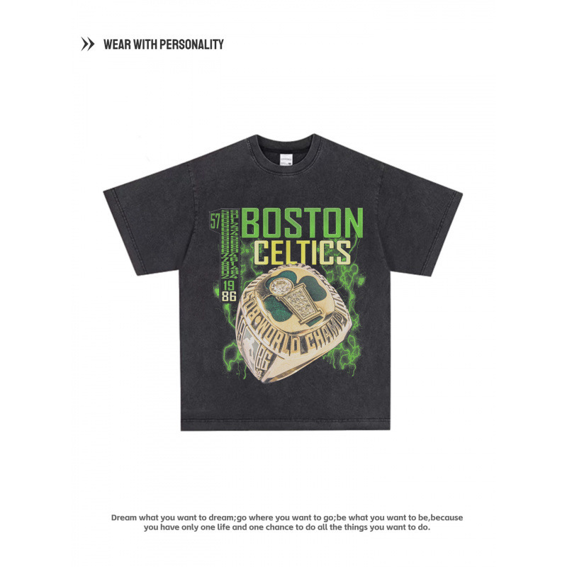 Vintage Encyclopedia Celtic Champions Ring American Loose High Street Sports Print Short Sleeve T-Shirt