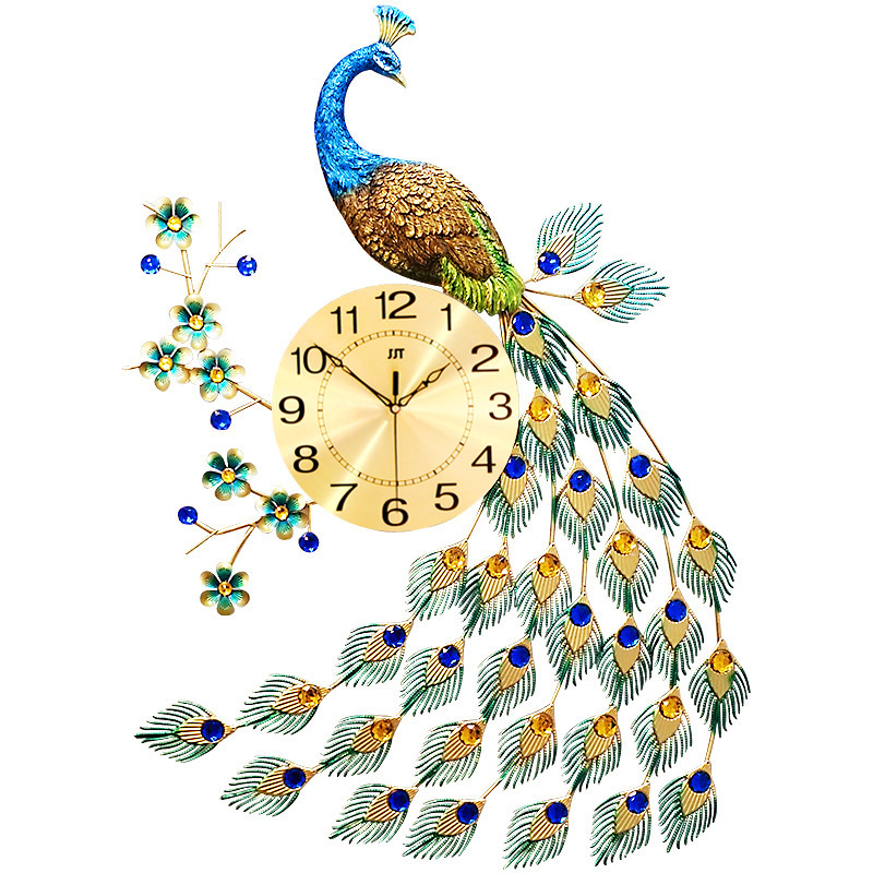 Reloj de pared de pavo real elegante de hierro forjado, diseño creativo de moda silenciosa, reloj de comercio exterior/Amazon