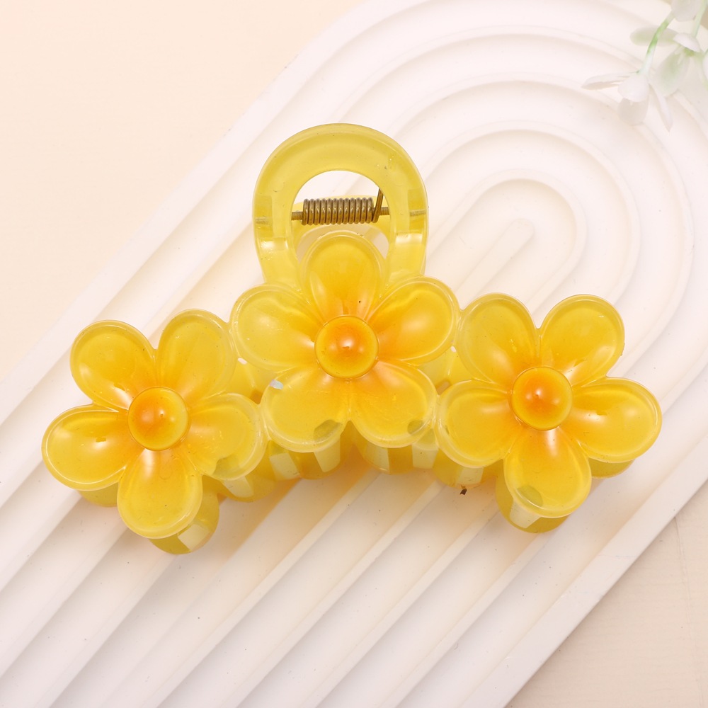 Nuevo color frangipani acrílico pinza para el cabello flor pinza de agarre de alta calidad elegante accesorio para el cabello de mujer pinza de tiburón de agarre lateral