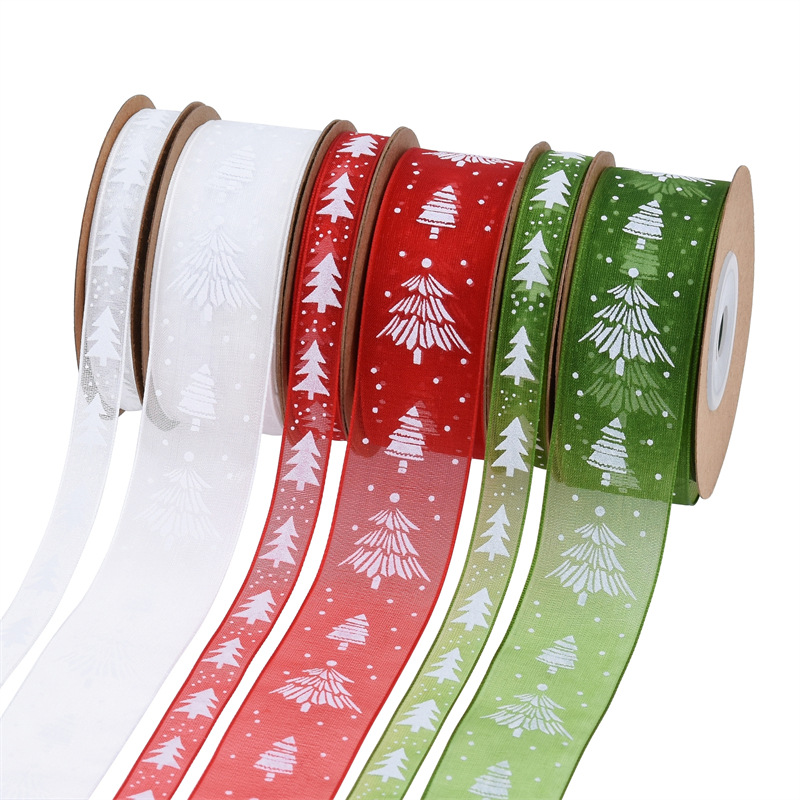 Navidad transfronteriza ribbon decoración de pastel impresa ribbon de árbol de Navidad gaza caja de regalo material ramo