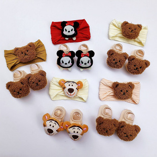 Baby Socks Newborn Baby Class a Cotton Cute Cartoon Baby 100Th Birthday Protective Door Headband Small Socks Set