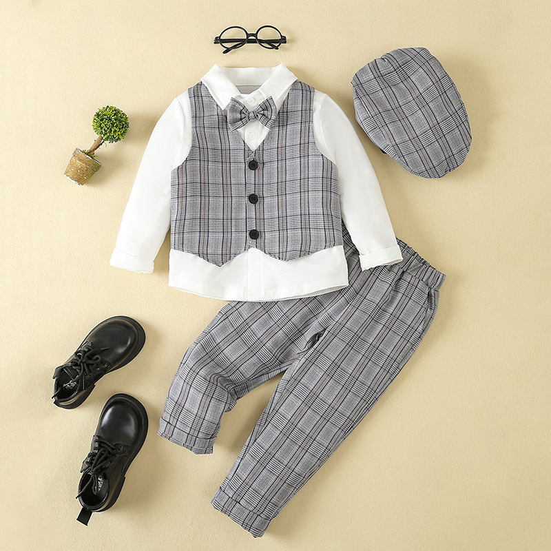 Boy's dress vest suit Little Flower Boy host children's suit performance clothing spring and autumn baby's one-year-old suit Boy's dress vest suit Little Flower Boy host children's suit performance clothing spring and autumn baby's one-year-old suit