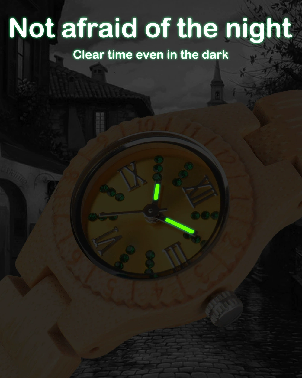 Crystal Polish Dial Women Slim Watch Wood Clock Casual Adjustable Quartz Fashion Wooden Bracelet Watch Women's Wrist Reloj Mujer