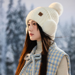 韩版秋冬季帽子女款大头围显脸小包头帽皮标针织毛线帽加绒保暖帽