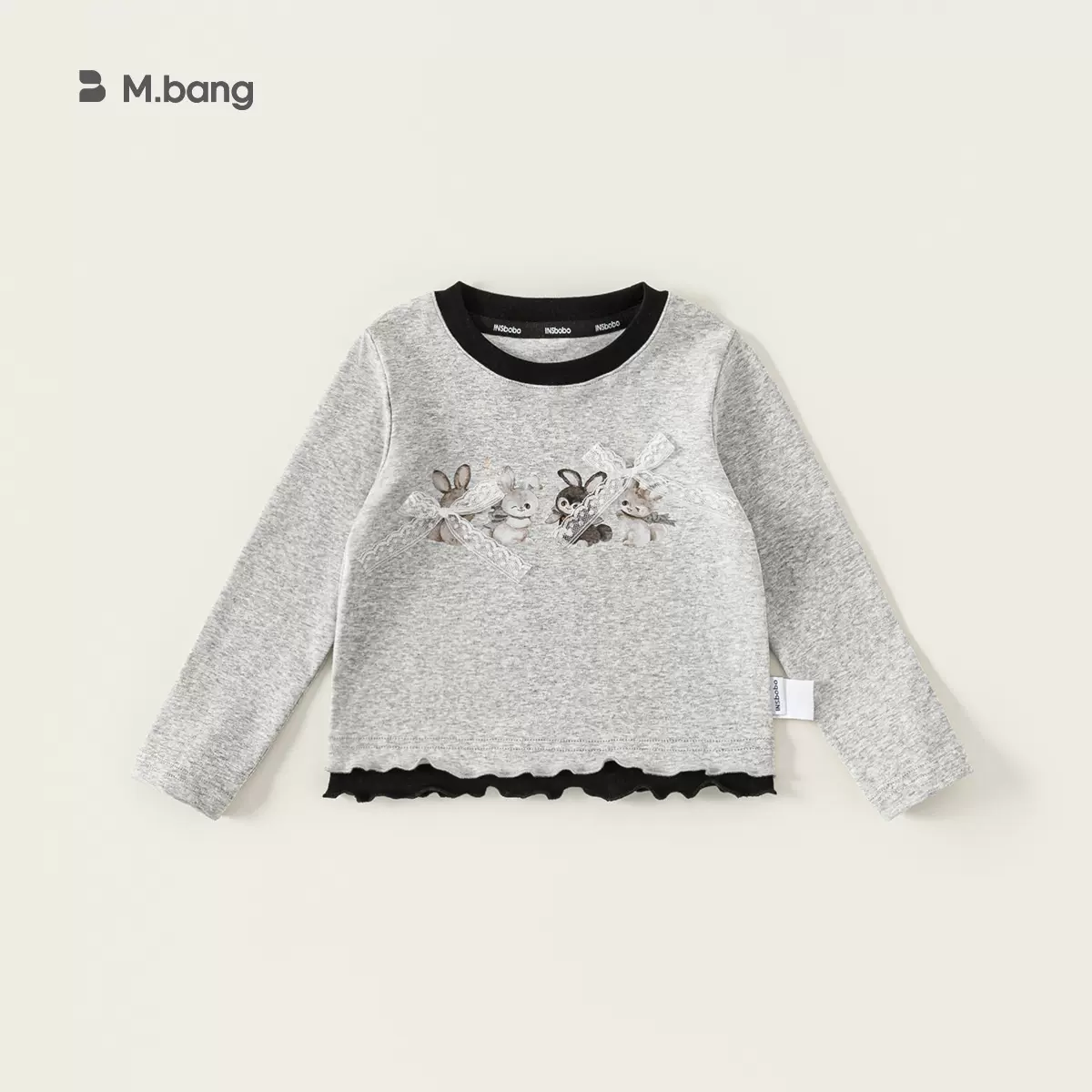 邦选童装秋装女孩子衣服圆领儿童上衣蕾丝蝴蝶结新品女童长袖T恤