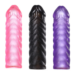 Silicone Penis Cover Enlarged and Lengthened Crystal Simulation Penis Cover Fun tpe Mace Couple Toy Lock Essence Cover