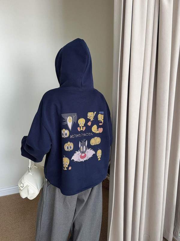 韩代崔迪后背印花连帽抽绳外套女秋季新款卡通宽松休闲长袖上衣|undefined
