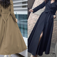 超长过膝风衣2025新款气质修身长款显系带收腰春秋外套大码