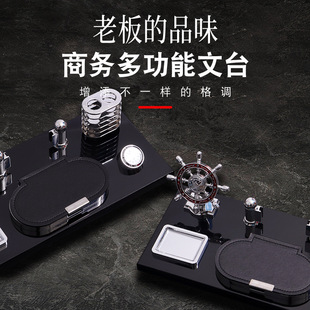 New high-end boss office desktop desk ornaments pen container calendar wooden business desk calendar rack
