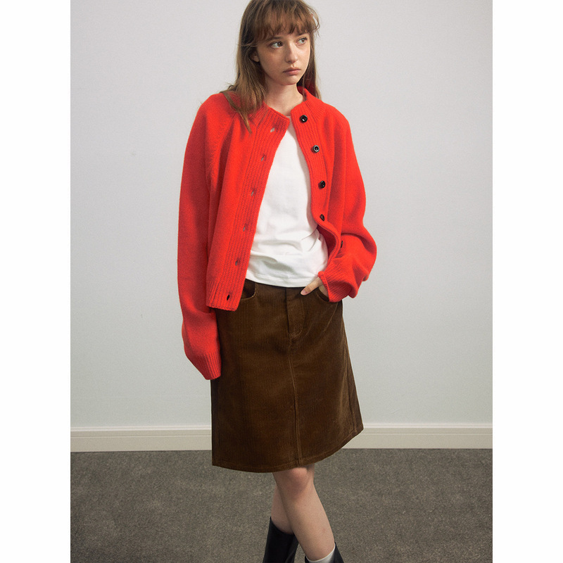 [Dahe] Autumn New Casual All-Wool Stand-Up Collar Simple Pure Color Single-Breasted Woolen Cardigan for Women H9521