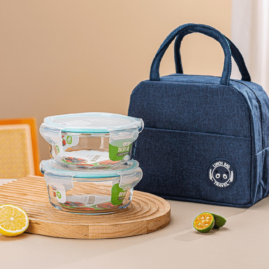 glass fresh bowl simple style two-piece set round with lid crisper set activity opening gift souvenirs