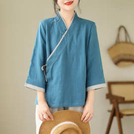 新款唐装女汉服改良版夏茶人服套装佛系女装禅修服禅意中式上衣