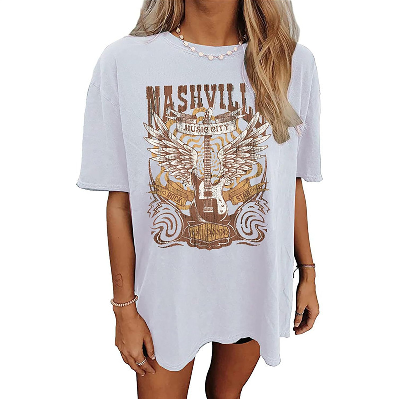 Shirt T-Shirt Music Rock Band Women's t Retro Nashville Shirt Wings Country Music City Guitar