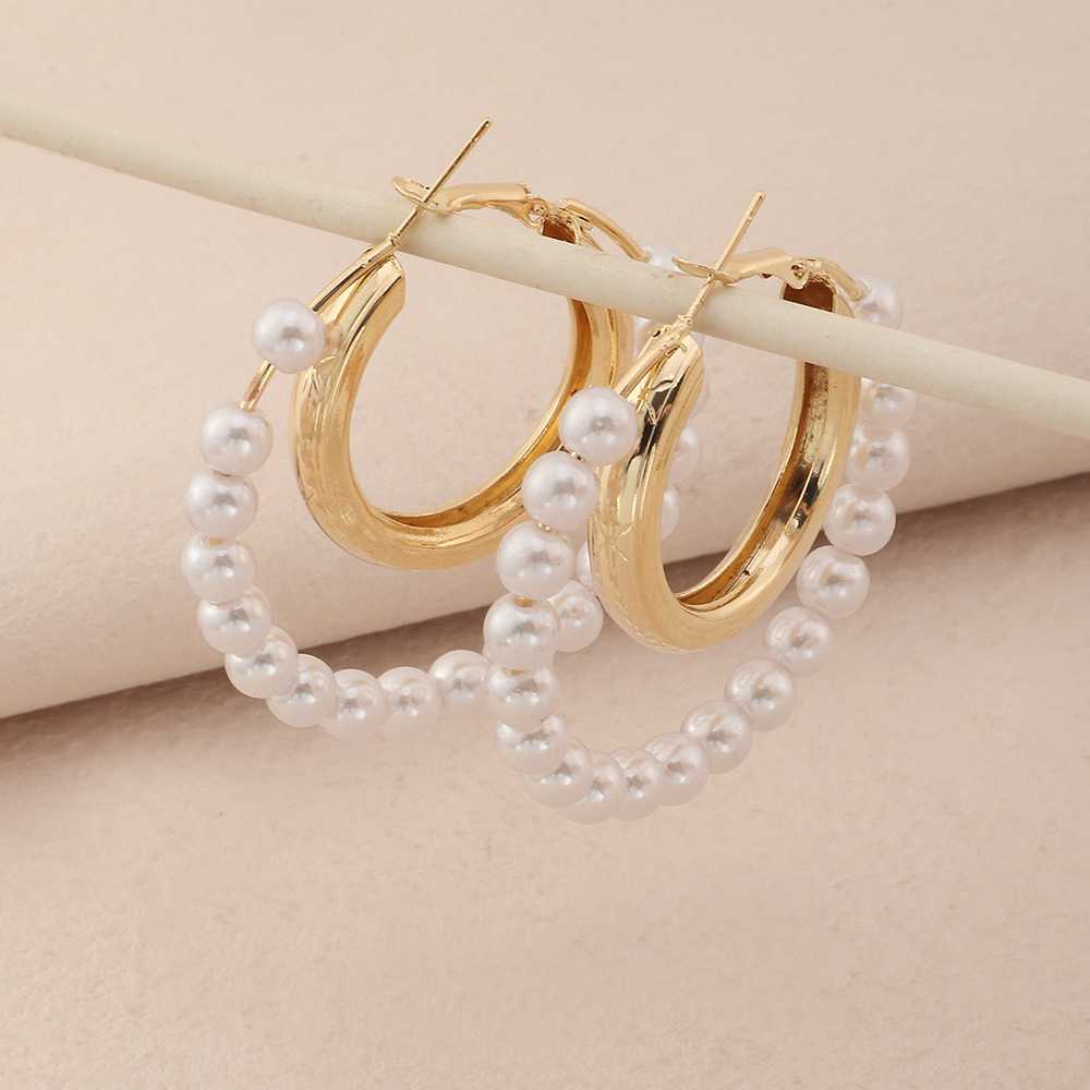 Fashion Alloy Pearl Circle Earrings Simple Sweet Womenu0027s Jewelry