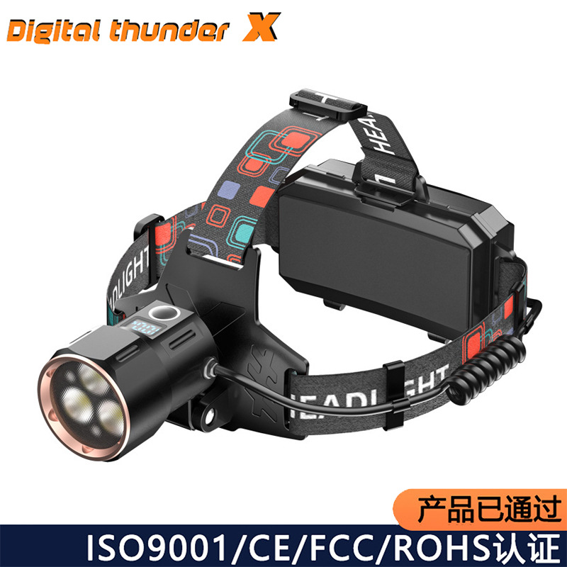 Nuevo transfronterizo LED multifuncional agitando inducción de luz de cabeza fuerte zoom luz de pesca de aventura al aire libre luz de cabeza