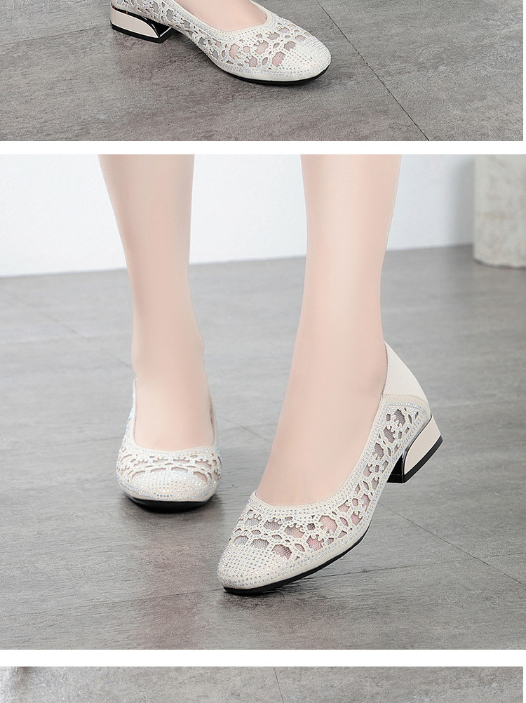 Sandal lưới bít mũi da thật gót vuông thoáng khí đế mềm — Màu be chi tiết 13