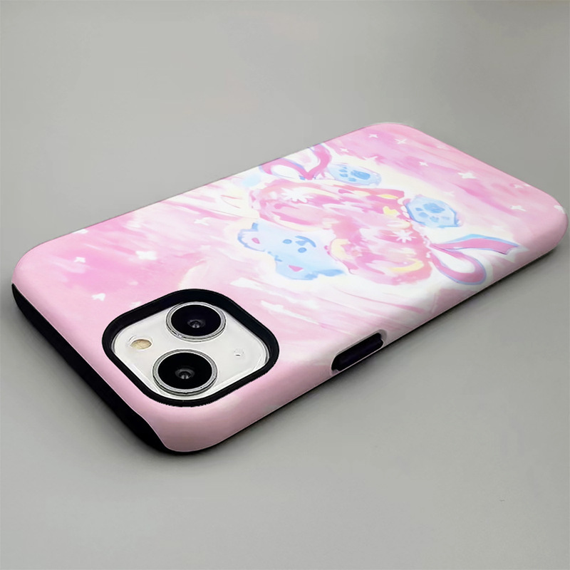 Pink cute bear Feilin two-in-one phone case for Apple 15pro 14pro/13/12 soft case hard case