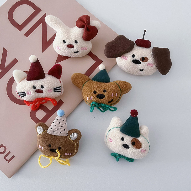 Korean cartoon plush small animal head accessories autumn and winter cute puppy brooch girl hair accessories doll accessories Korean cartoon plush small animal head accessories autumn and winter cute puppy brooch girl hair accessories doll accessories
