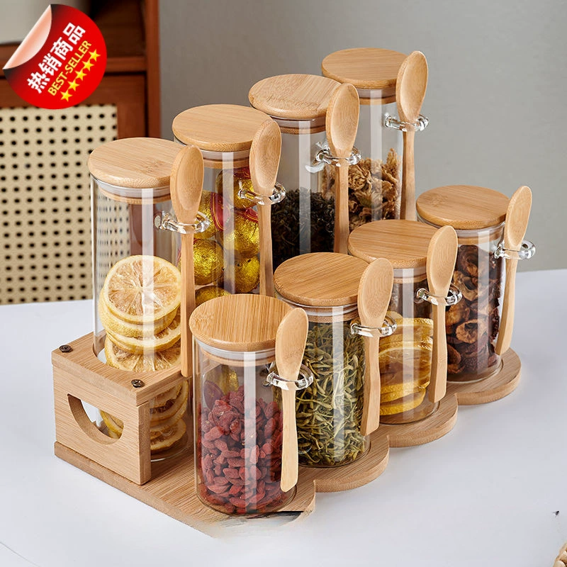 Комбинированный набор для чая, стеклянная герметичная банка, ароматизированная банка для чая, банка для хранения упаковки чая, круглая влагостойкая банка с ложкой
