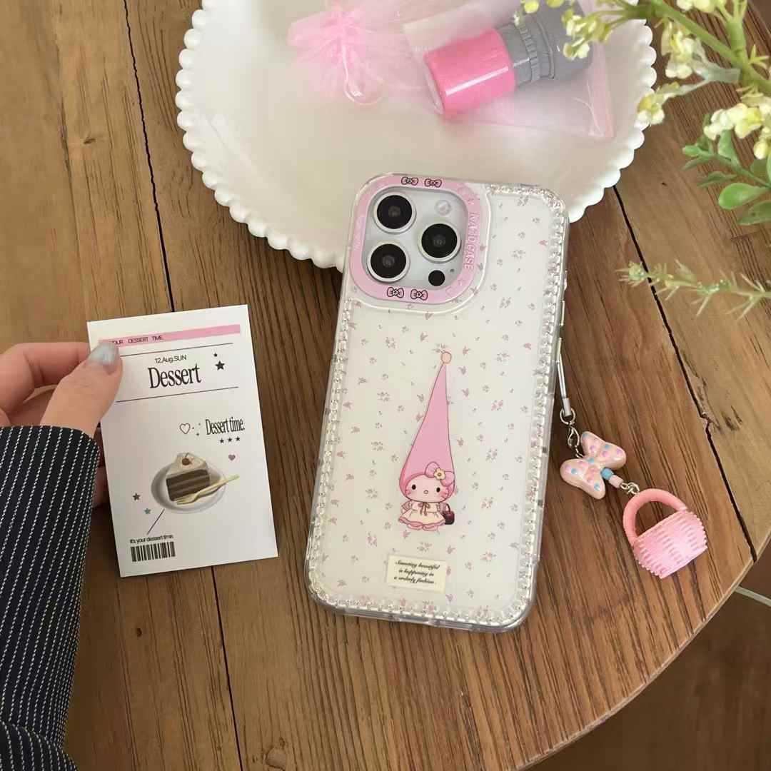 Girl ins puntiagudo gato kt para iphone14 nueva funda para teléfono móvil 16ProMax 13 Apple 15 colgante 16P